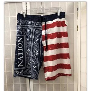 Parish, men, swim trunk, blue/red, laces, size L.: